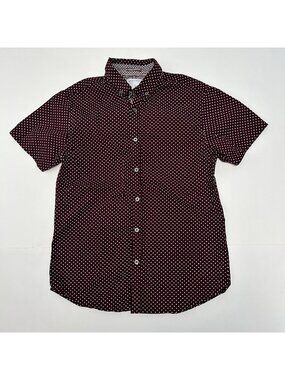 Denim & Flower Ricky Singh Burgundy Short Sleeve Shirt Mens Size Small Polka Dot